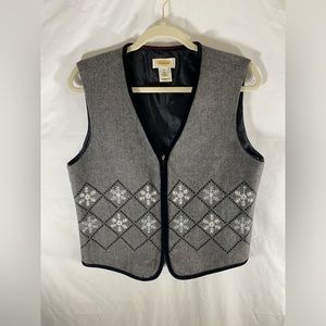 Talbots‎ Nordic Wool Zip Argyle Snowflake Vest Petite Medium.